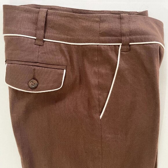 Bebe Vintage Linen Pant Suit | Dark Rum/Brown w/White Trim & Belt | EUC - Picture 10 of 16